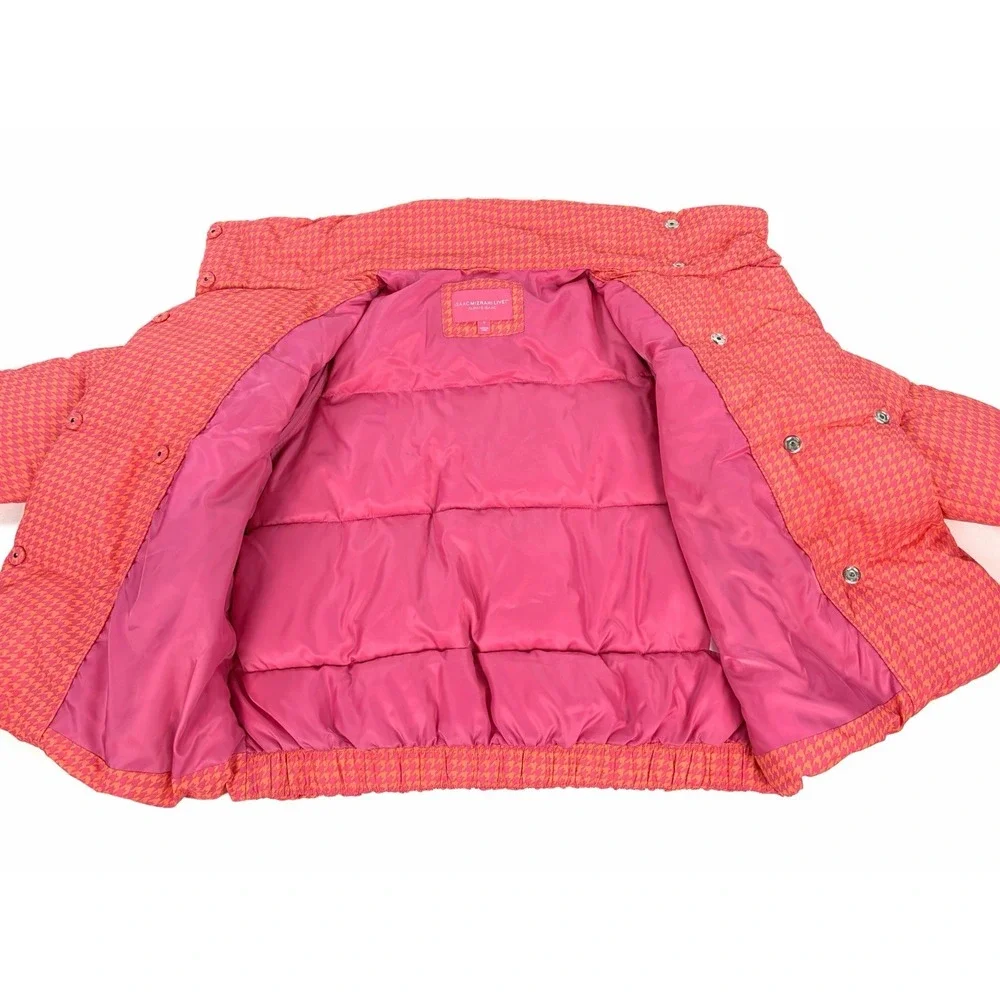 Isaac Mizrahi Live Puffer Jacket Women's Medium Pink Orange Houndstooth Coat